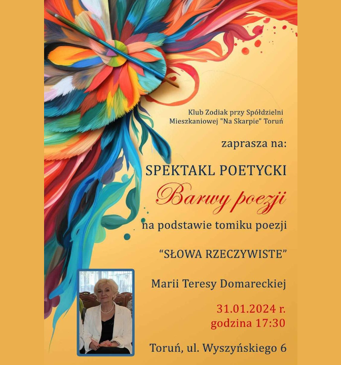Projekt zaproszenia na spektakl poetycji pt. 'Barwy Poezji'